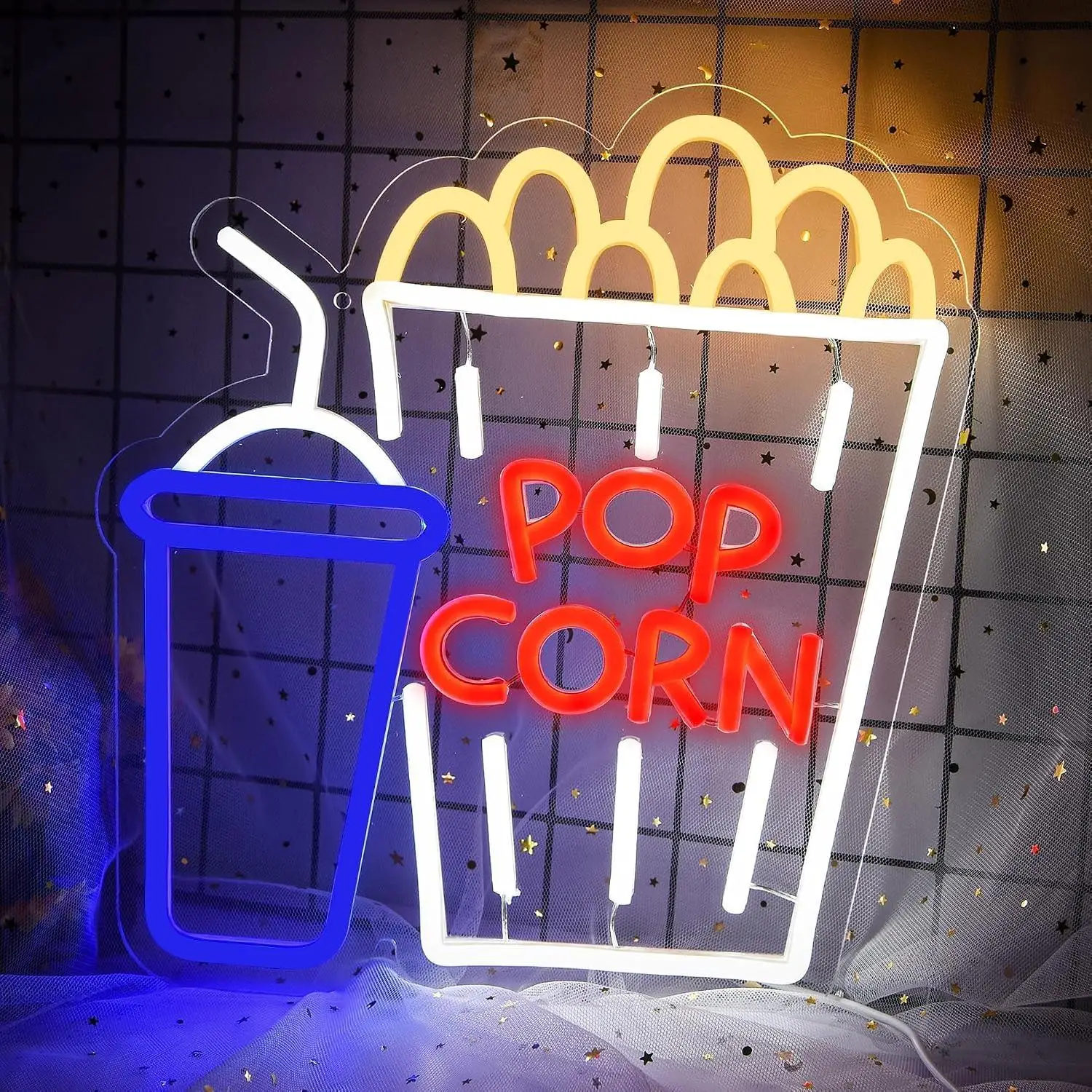 Popcorn Drink Cup Neon Sign Dimmable Led Lights For Snack Shop Cinema Kitchen Man Cave Interior Wall Decoration Ambient Lighting