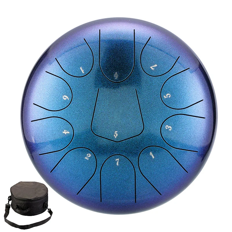 Hluru Music Drum 11 Notes Glucophone Steel Tongue Drum 10 Inch 11 Notes Ethereal Drum Yoga Meditation Drum Percussion Instrument