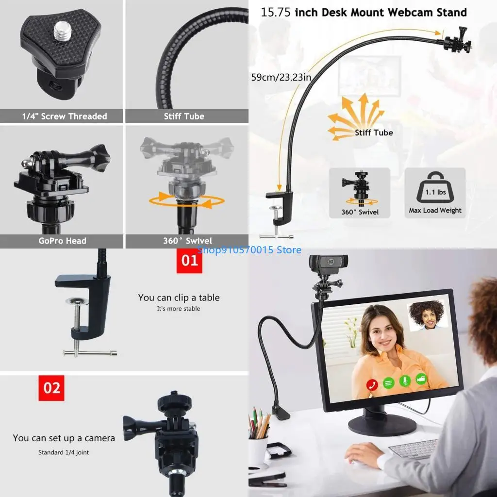 B95C Webcam Mount - Flexible Desk Stand Clamp Gooseneck Stand for  Webcam C930e C930 C920 C922x C922 Brio 4K C925e