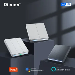GIRIER Smart Wall Switch Wifi Light Switch Neutral Wire Required Button Switches 1/2/3/4 Gang Supports Tuya APP Alexa Hey Google