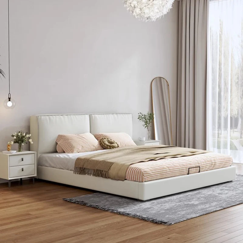 

Italian Minimalist Bed Modern Aesthetic Double Leather Bed Luxury Unique Headboard Somieres Y Marcos De Cama Bedroom Furniture