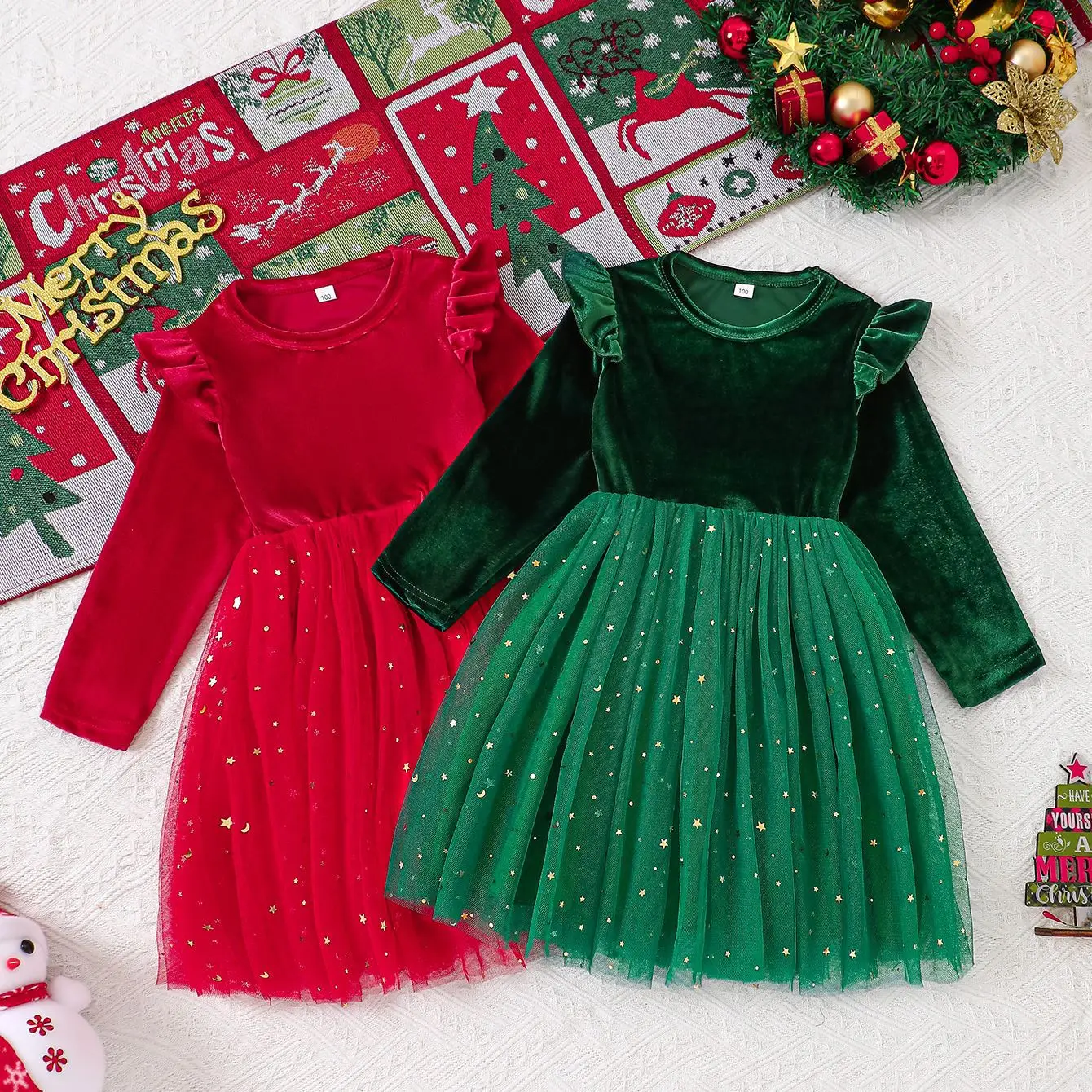 2026 Halloween Christmas Festival Carnival Party Gown Long Sleeve Cute Dress + Christmas Accessories Set Gift For Birthday Party