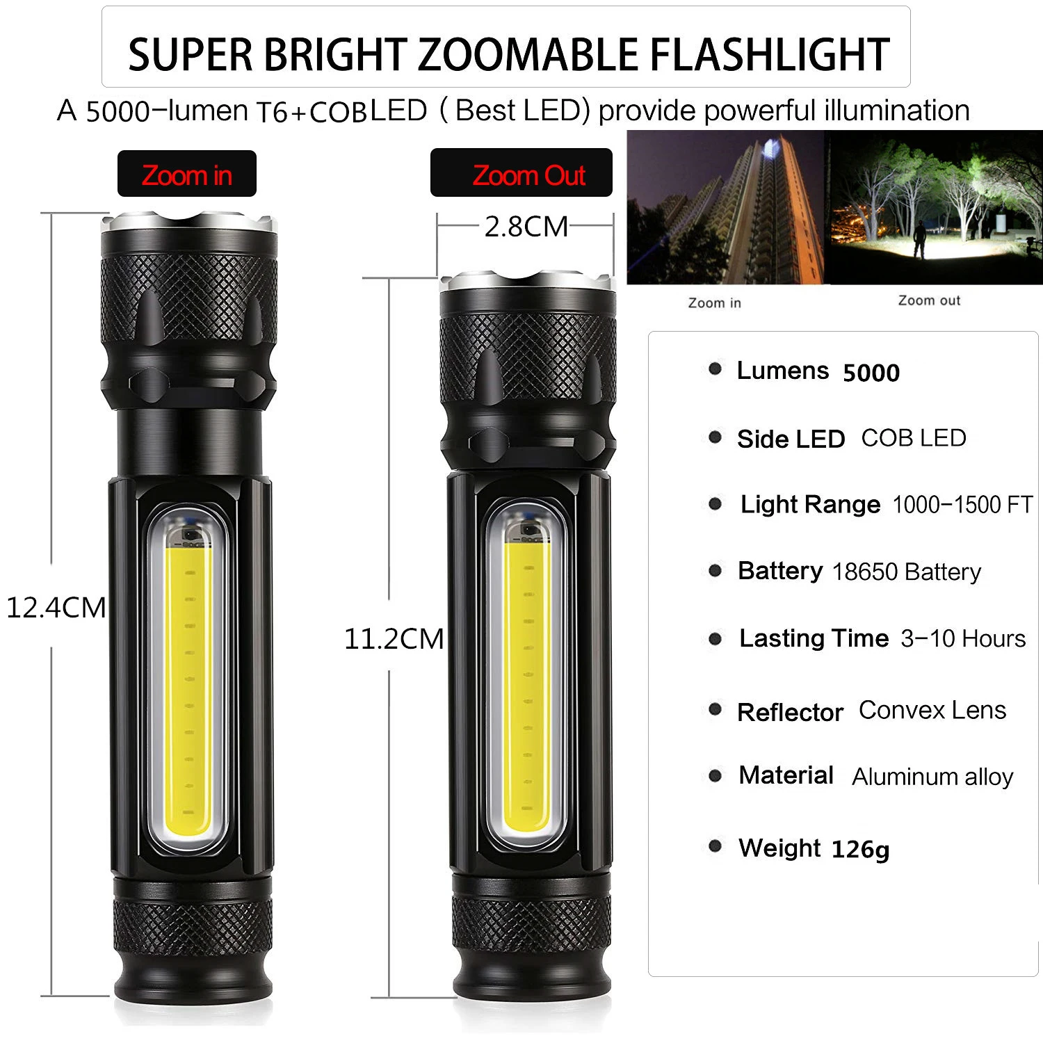 LED Flashlight USB Rechargeable Torch Super Bright Flashlights Waterproof Torch Tactical Flashlight with Tail Magnet