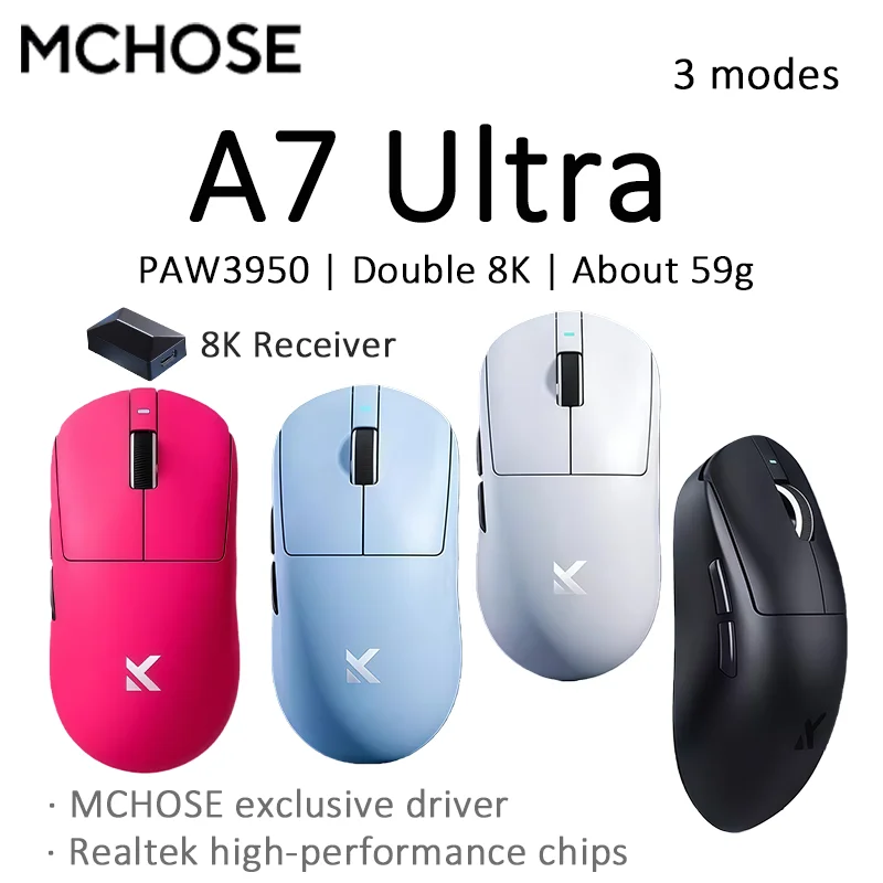 

MCHOSE A7 Ultra/Pro Lightweight Gaming Mouse PAW3950 Dual 8K Polling Rate DPI42000 Ultra-low Latency Esports Office