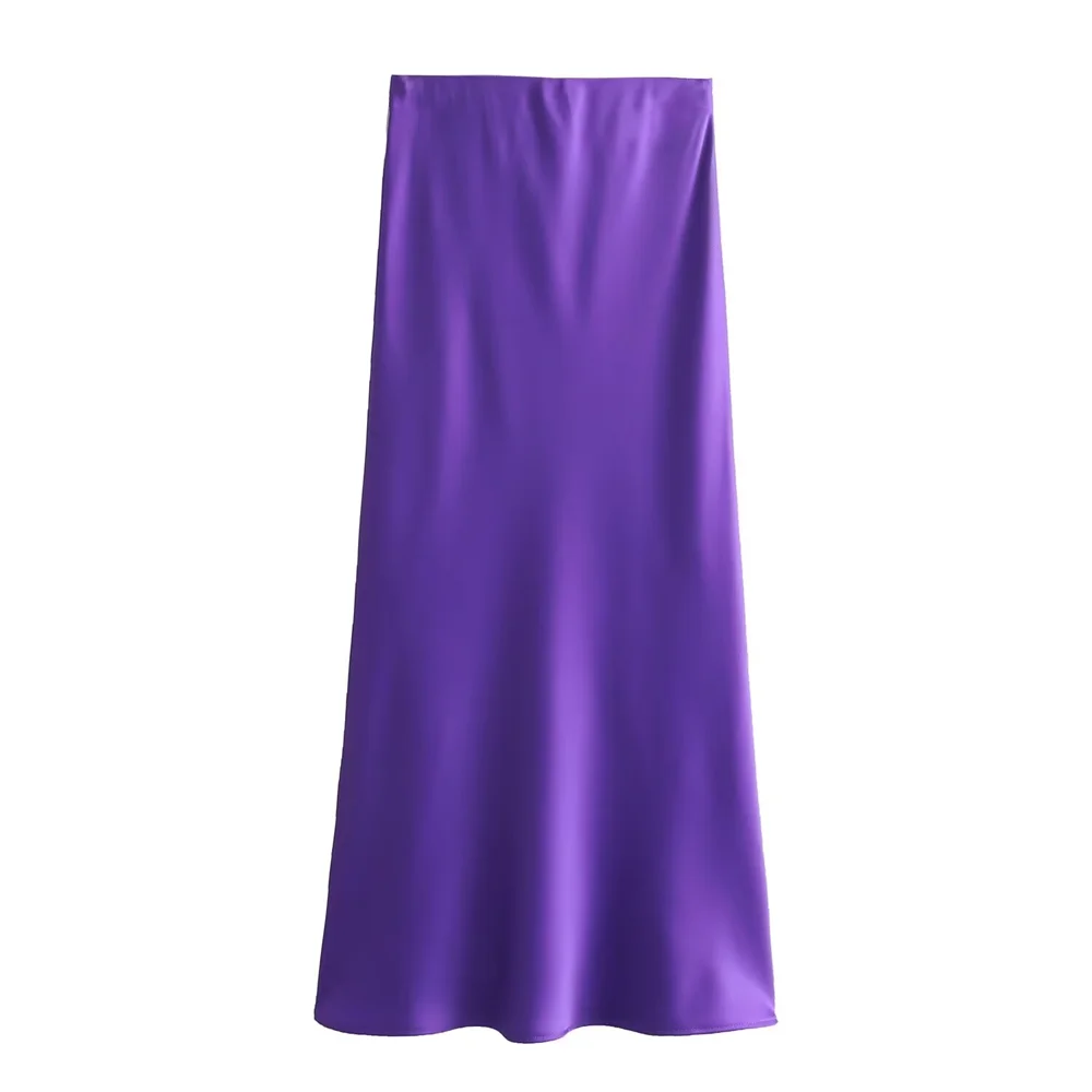 PB&ZA2024 autumn new women\'s clothing fashionable temperament slim fit casual simple versatile silk satin texture Midi skirt