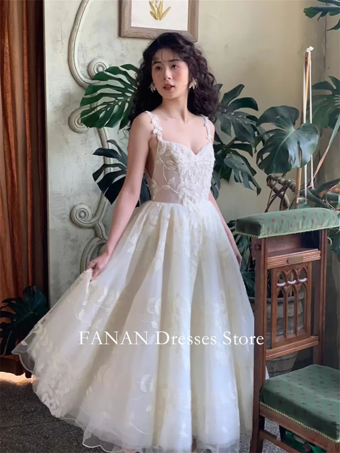 FANAN Korea Regular Straps Wedding Dresses 웨딩드레스 Sleeveless Princess Vinatge Tulle Appliques Custom Made Bride Gowns Plus Size