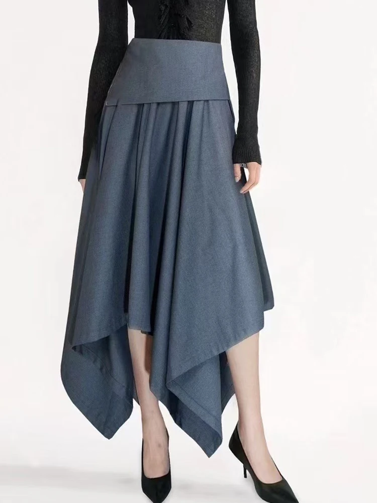

Retro solid color elegant Joker irregular skirt spring and summer women's new high waist slim fashion umbrella skirt.