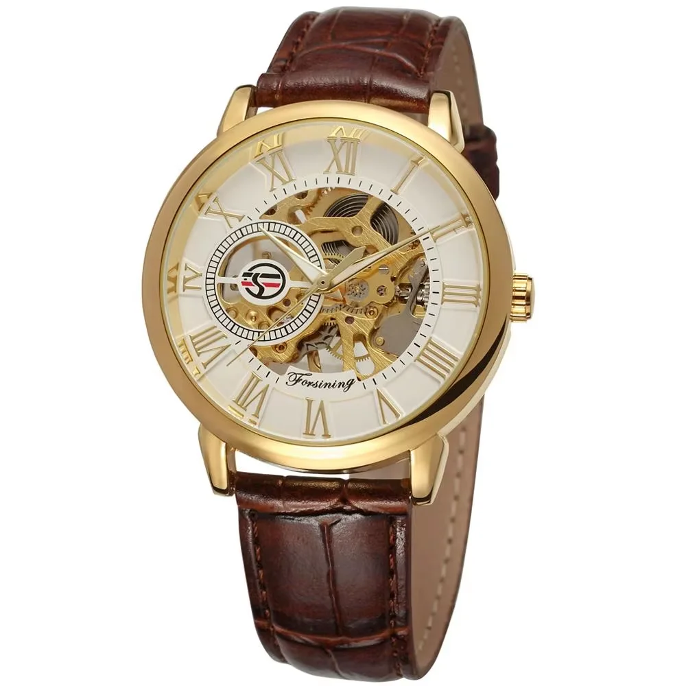 FORSINING Fashion casual men's and women's watches gold case watches automatic mechanical wrist watches