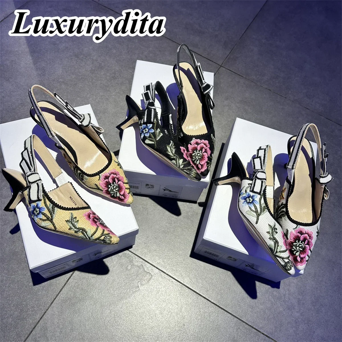 

Top Quality Luxury Womens Sandal Casual Lace Flat Fashion Embroidered Muller Shoes Designer Silk Leather Soled High Heel