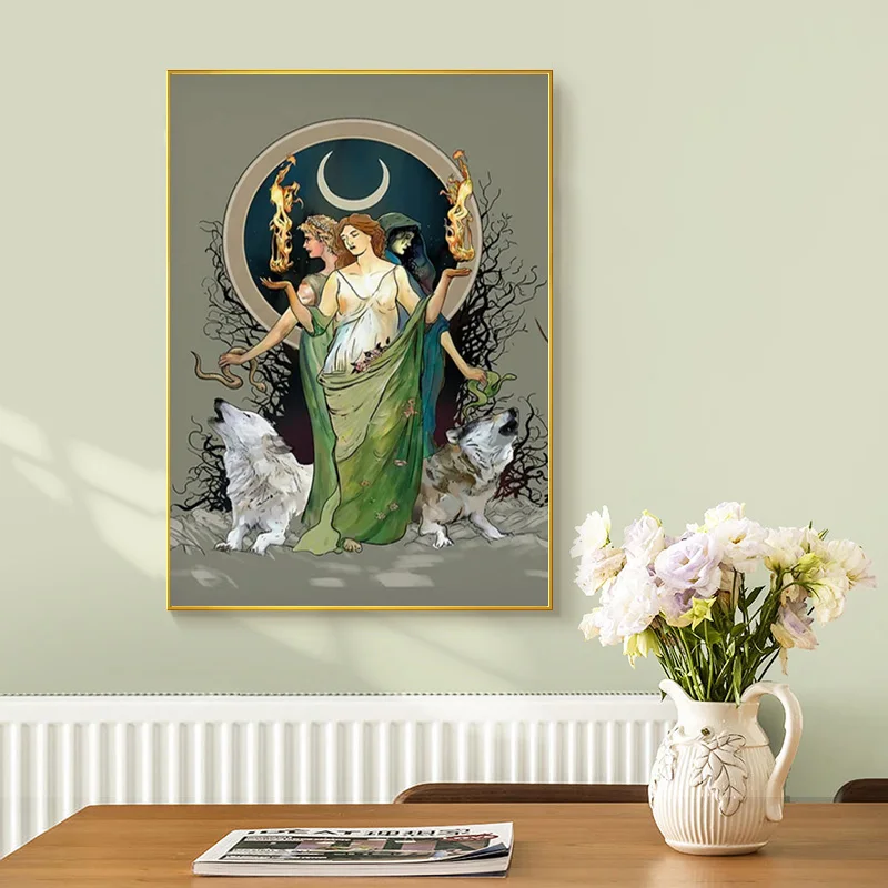 لوحة قماشية للأساطير اليونانية آلهة القمر ، مطبوعات عتيقة لآلهة غامضة ، فن حائط ساحر ، صور للمنزل ، ديكور الغرفة #4