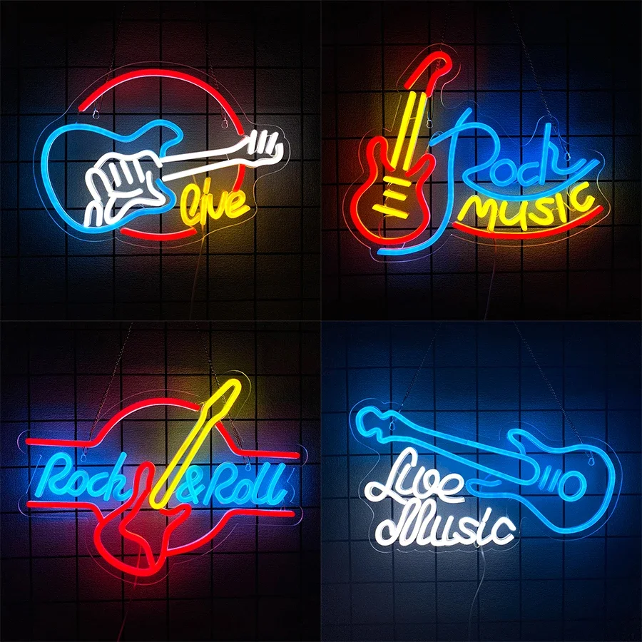 

Recording Studio And Music Theme Party Decor, Powered By Usb， Guitar Led Icon, Used For Music Studio, Neon Sign Of Music Series.