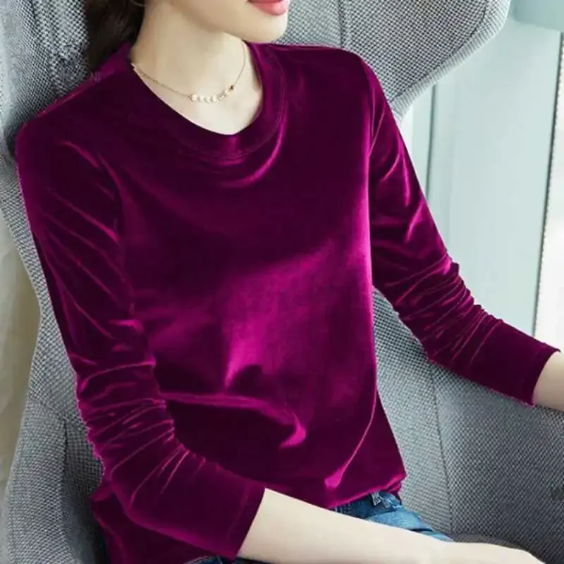 

Slim Gold Velvet Bottoming Shirt for Women Long Sleeve Korean Temperament Gentle Loose Warm Trend Spring Autumn