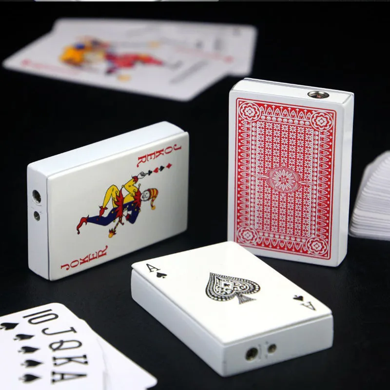 2022 Unusual Metal Playing Cards Jet Lighter Flashlight Turbo Butane Gas Lighter Creative Windproof Outdoor Lighter Fun Toys