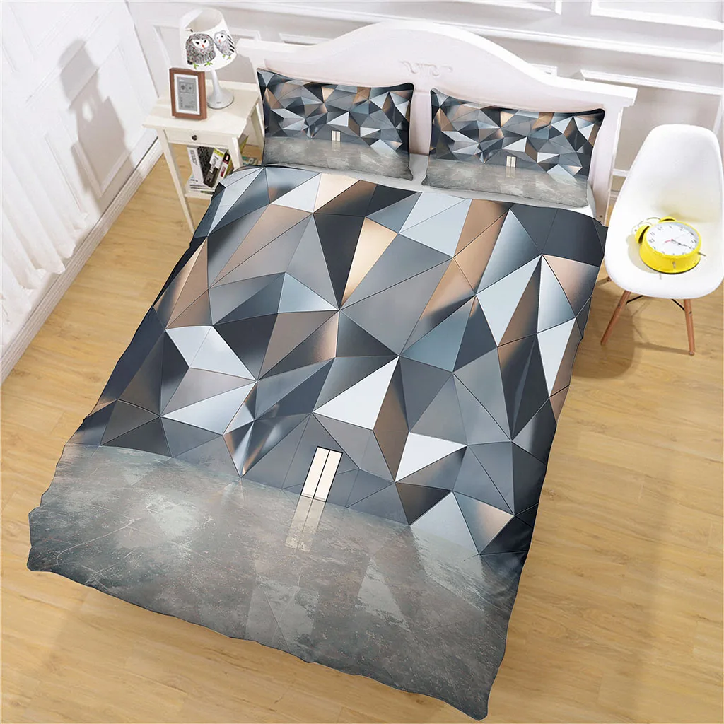 HUANZHUANG Nordic Polyester Metal Cubic Rhombus Luxury Quilt Cover Home Bedding Adult Duvet Covers Single Double Queen King 3 Pi