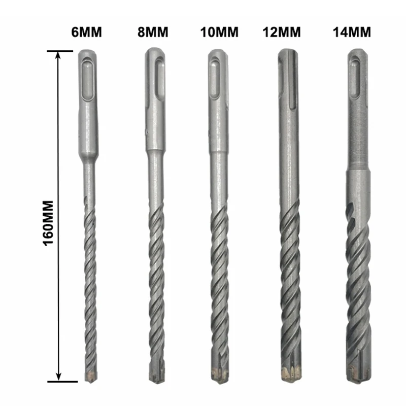 5Pcs Electric Hammer SDS Plus Drill Bit Set Cross Tips 4 Cutters 160Mm For Concrete Wall Brick Block Masonry Drilling Bits