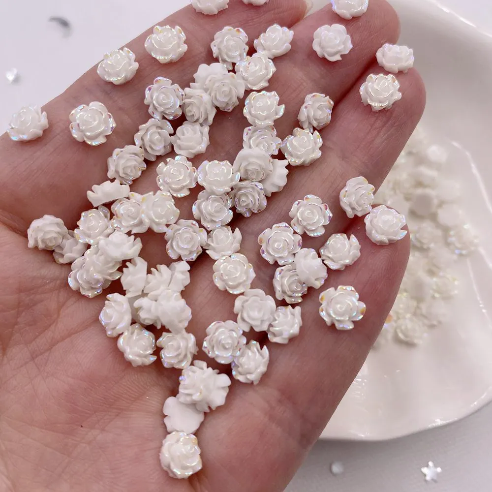 6mm 8mm AB Resin Pearl Clear 3D Rose Flower Crystal Gems Flatback Rhinestone Scrapbook Wedding Applique Nail Art Decor Crafts