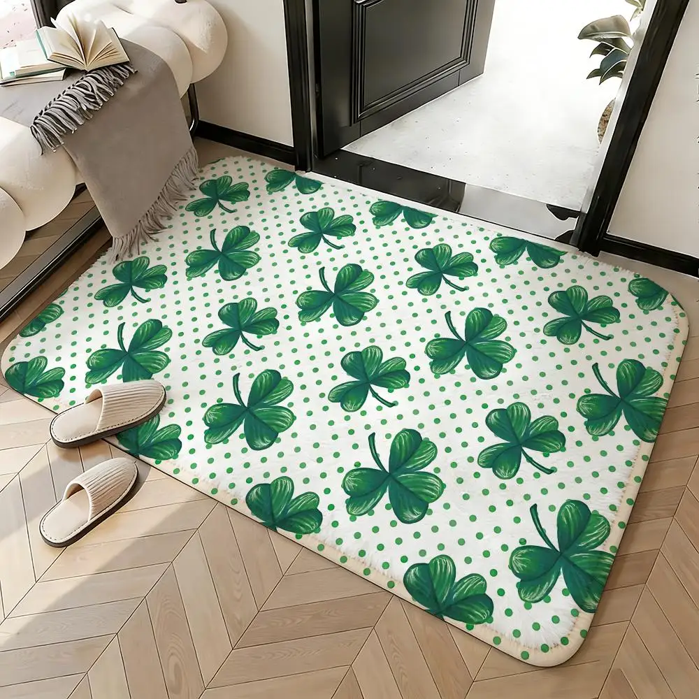 Soft Absorbent Non-Slip Rug Pattern Lucky four-leaf clover pattern Floor Mat Home Decor Doormat Bedroom Floor Mat Shower Carpet