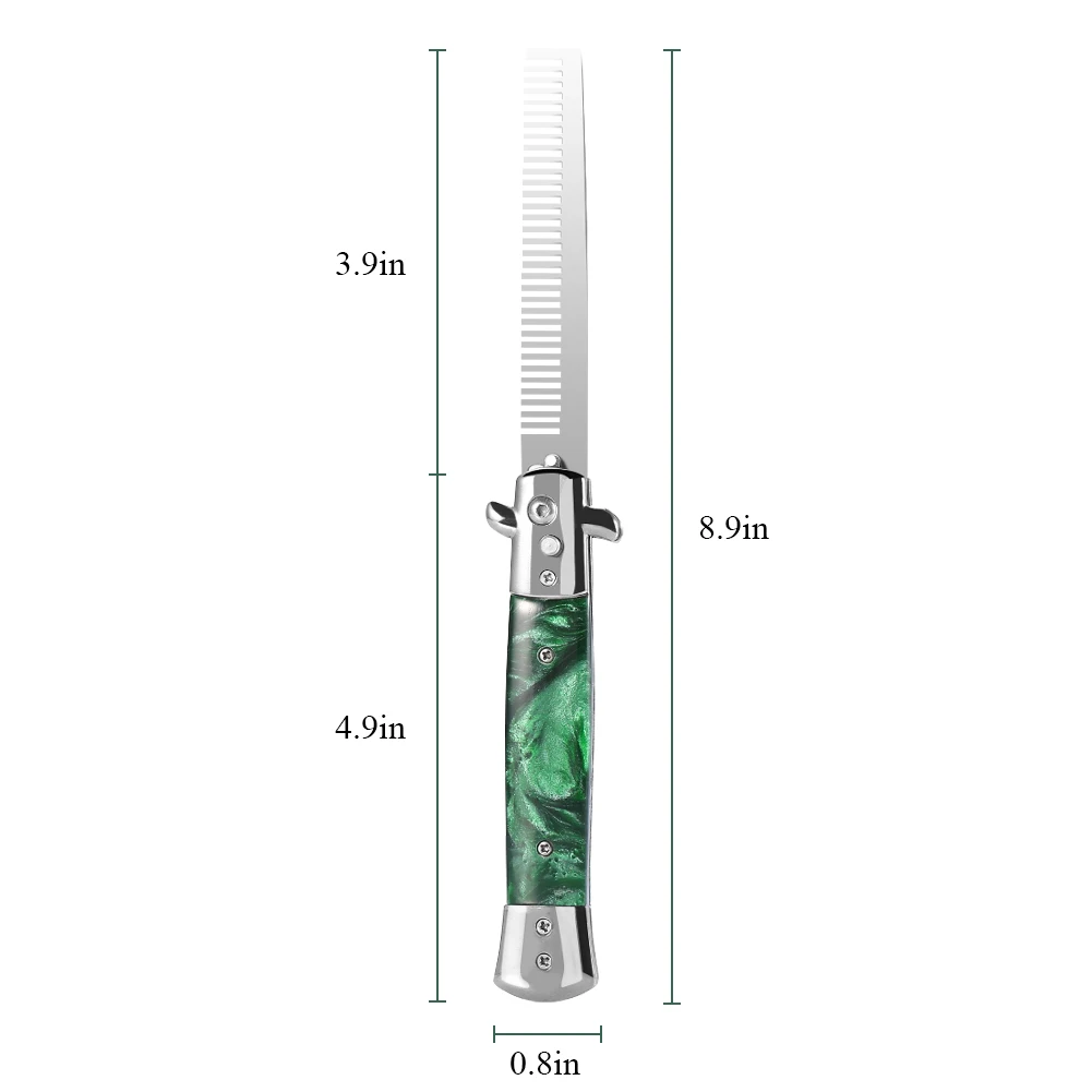 Messer Kamm Klapp Kamm 3 Farben Edelstahl Switchblade Feder Öl Haar Kamm Faltbare Haarstyling Pinsel – Detail 4