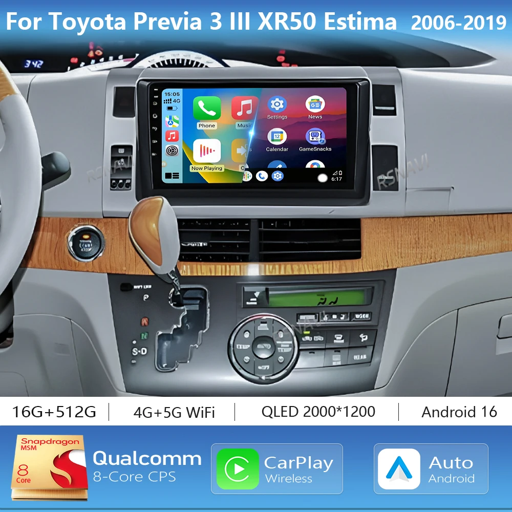 Android 16 Carplay DSP Car Player Radio Multimedia For Toyota Previa 3 III XR50 Estima 2006-2019 Autoradio Stereo 2Din Head Unit