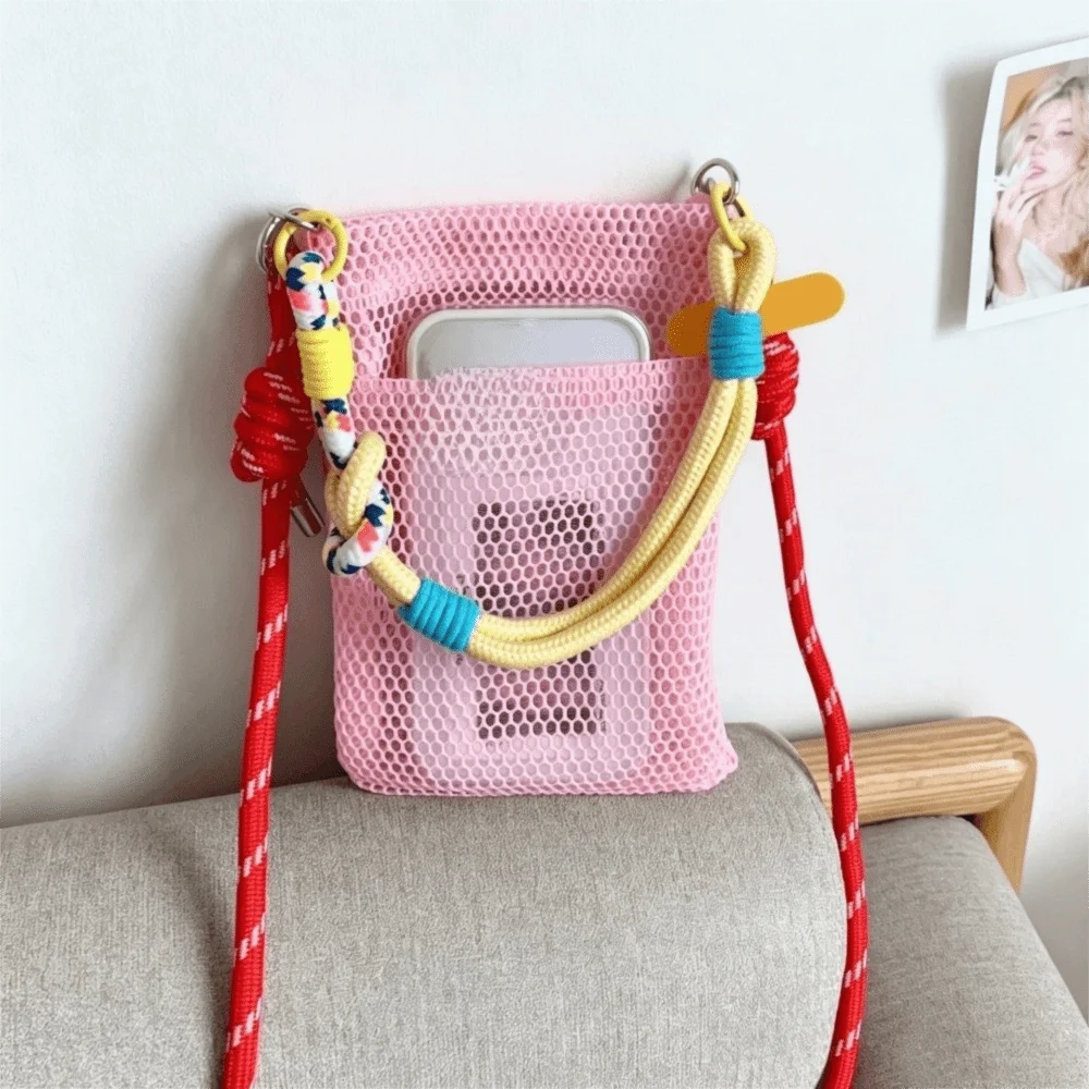 Adjustable Lanyard Mesh Phone Bag Braided Strap Portable Design Phone Crossbody Bag Lightweight Cute Style view 3