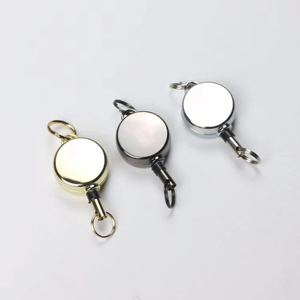1Pc Mini Plastic Electroplated Badge Reel Lanyard Keychain Badge Card Holder Clip Black Light Gold Silver Retractable Reel