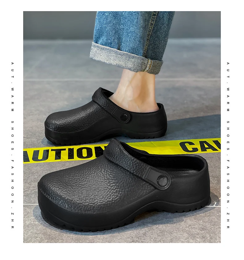 Modische unisexfarbene Schuhe für die Gastronomiebranche, bequem, leicht, strapazierfähig, wasserdicht, geeignet für Küchen und Krankenhäuser, lässige weiche Slipper-Flachschuhe. – Detail 7