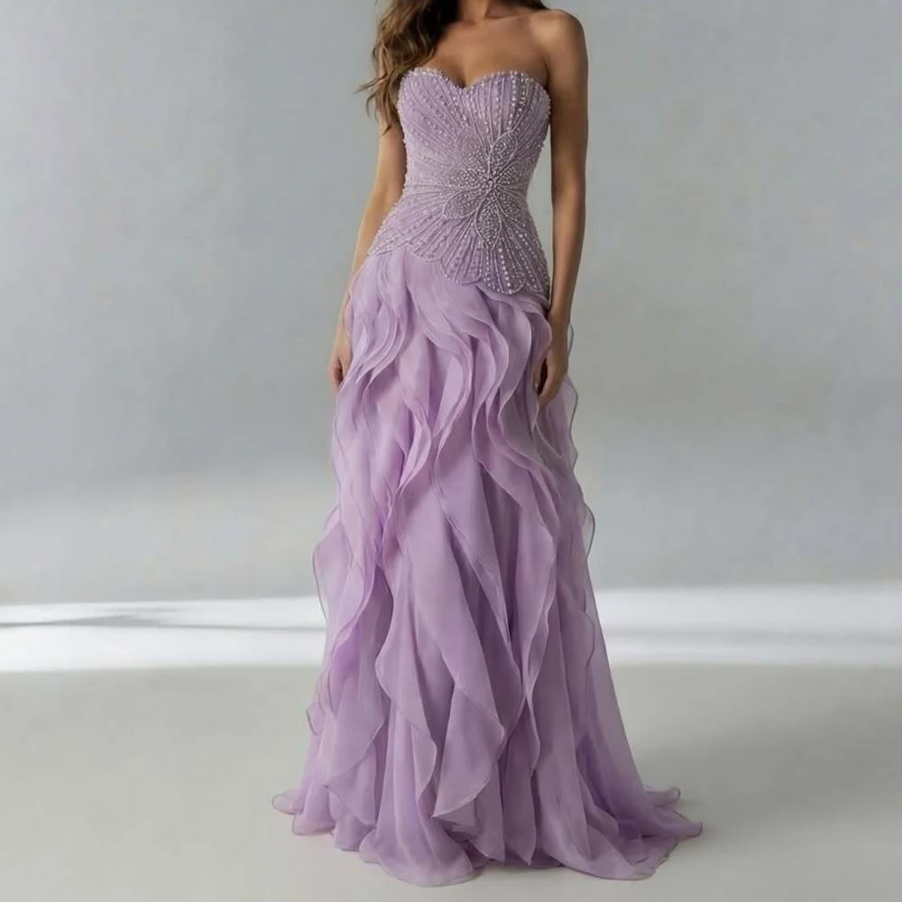 Women's Floor-Length Strapless Prom Dress A-Line Sequined