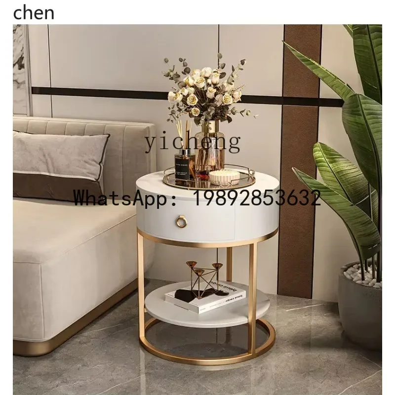 

B-1 Minimalist Luxury Sofa Side Table Living Room Balcony Rock Slab Drawer Creative Round Corner Table