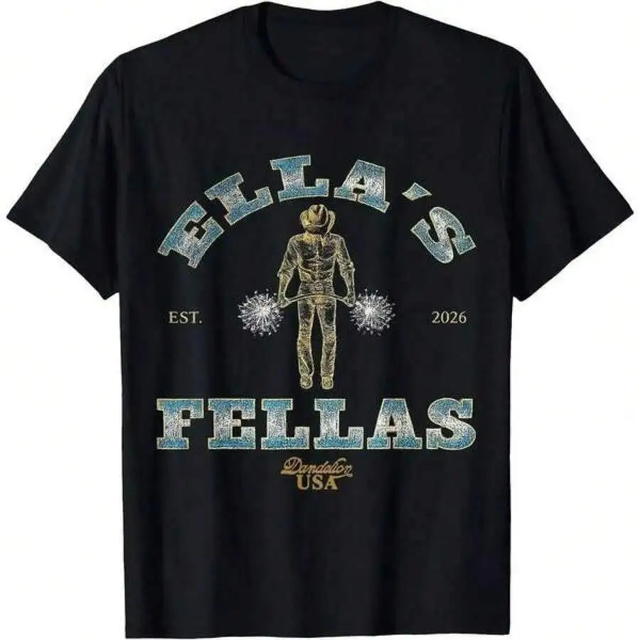 T Print ,Graphic-Cotton Tees Size Plus, Cartoon Round Neck Short Sleeve, Fellas Ellas Ella Fella T-Shirt ,Y2K,Oversized Shirt