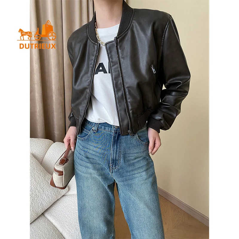 2025 New Spring Autumn Women's short Genuine Leather coat, 100% Genuine Sheepskin, Commuter and Casual Flight Jacket for Women