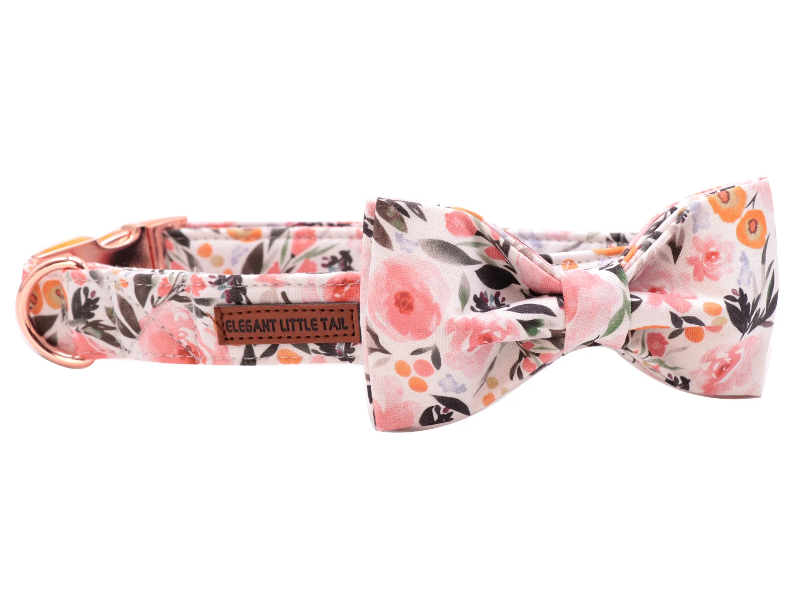 Elegant little tail Pink Floral Dog Collar Girl Dog Collar with Bow Adjustable Soft Bow tie Dog Collars