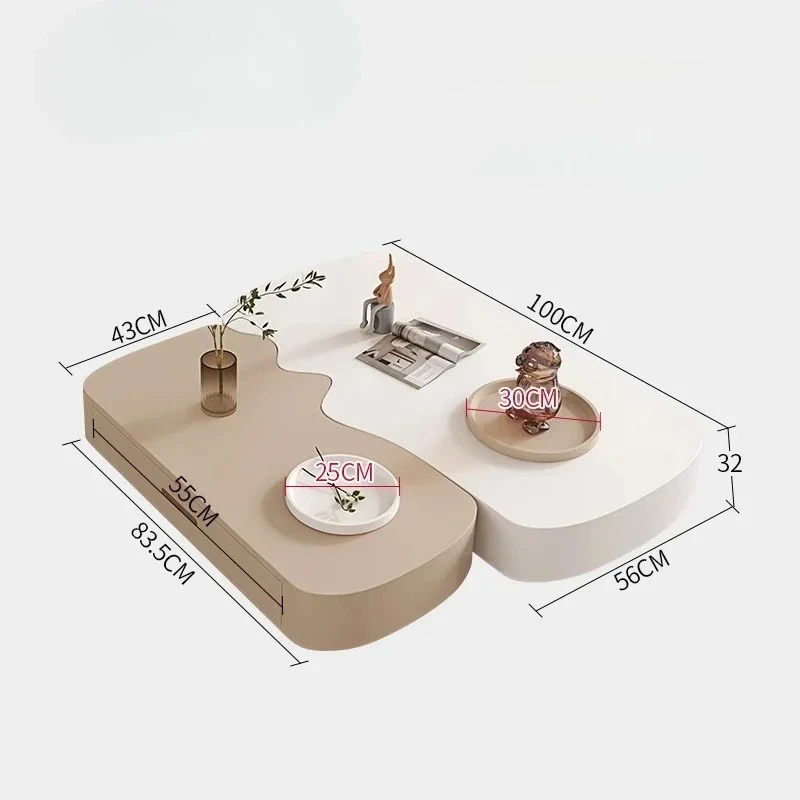 

Cream wind special-shaped small apartment living room household simple modern size square coffee table combination wabi sandy