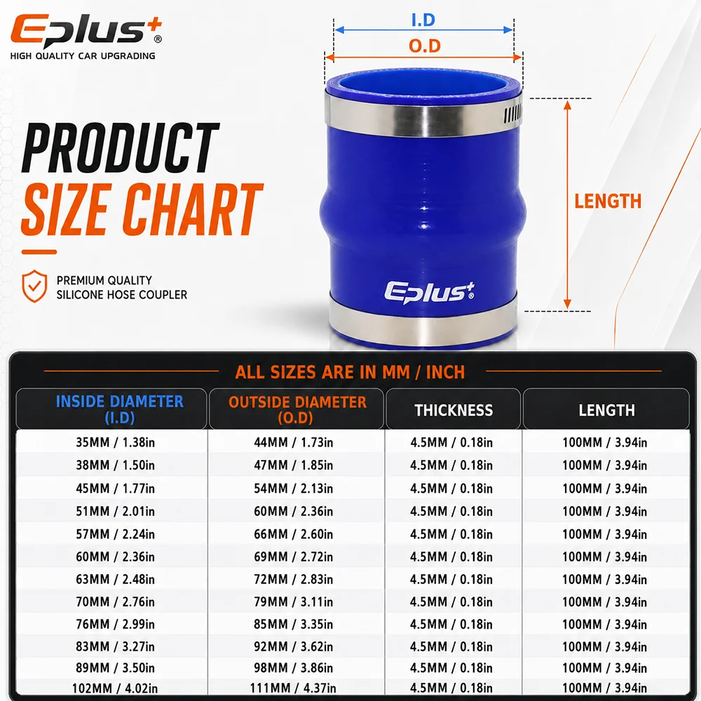 EPLUS Blue Silicone Turbo Hose Straight Hump Coupler Reinforced Intake Pipe for Intercooler System Universal Silica Gel Coupler
