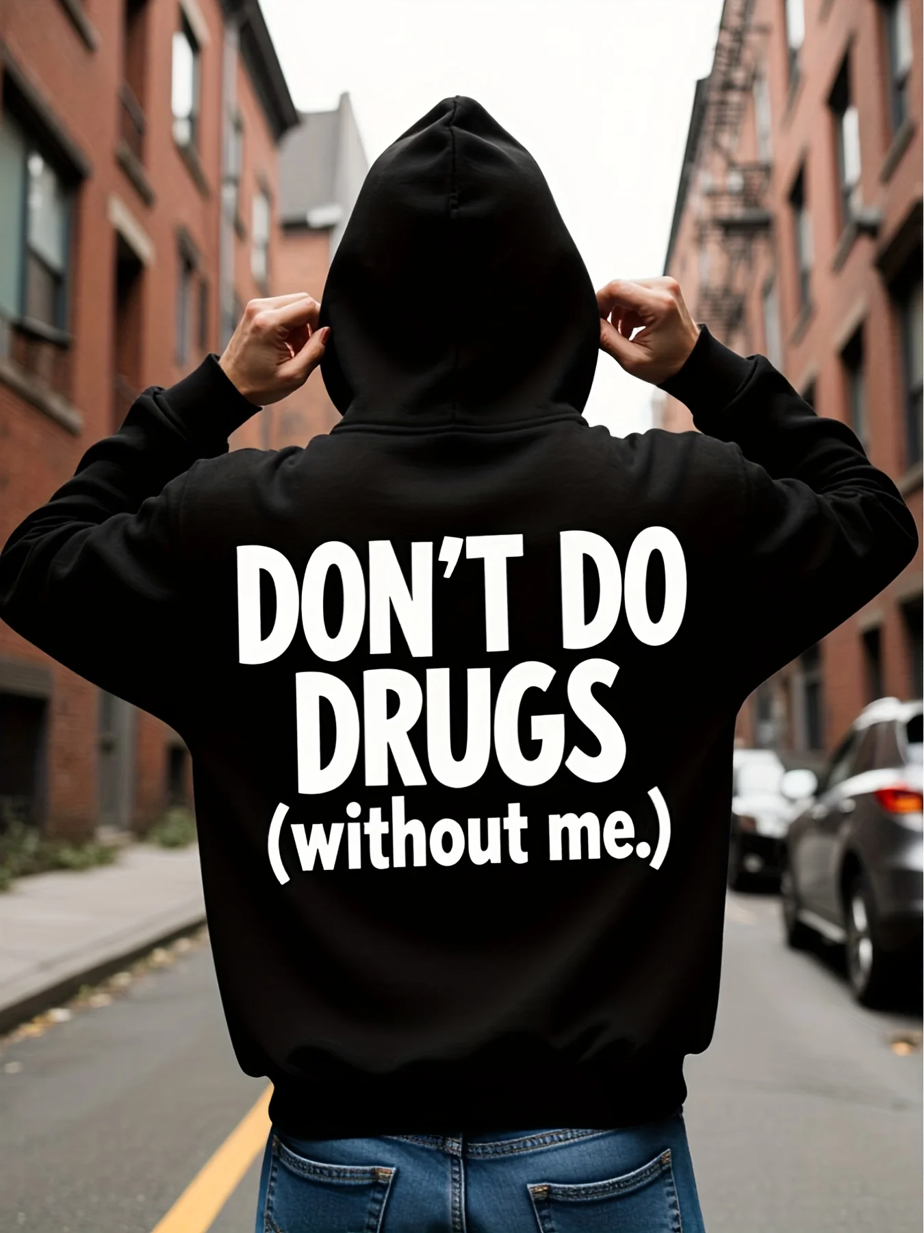 Men's' Don't Leave Me 'Printed Hoodie - Loose Retro Street Style Sweatshirt with Bold Declaration Pattern