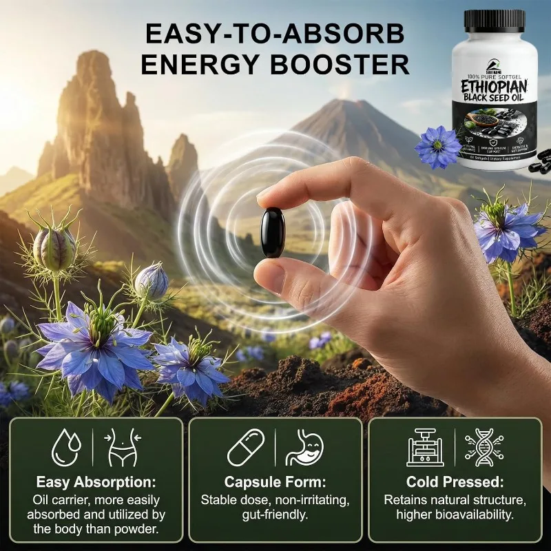 Black Seed Oil Soft Capsules - Organic Cold Pressed Black Grass Non GMO, Gluten Free 60 Capsules