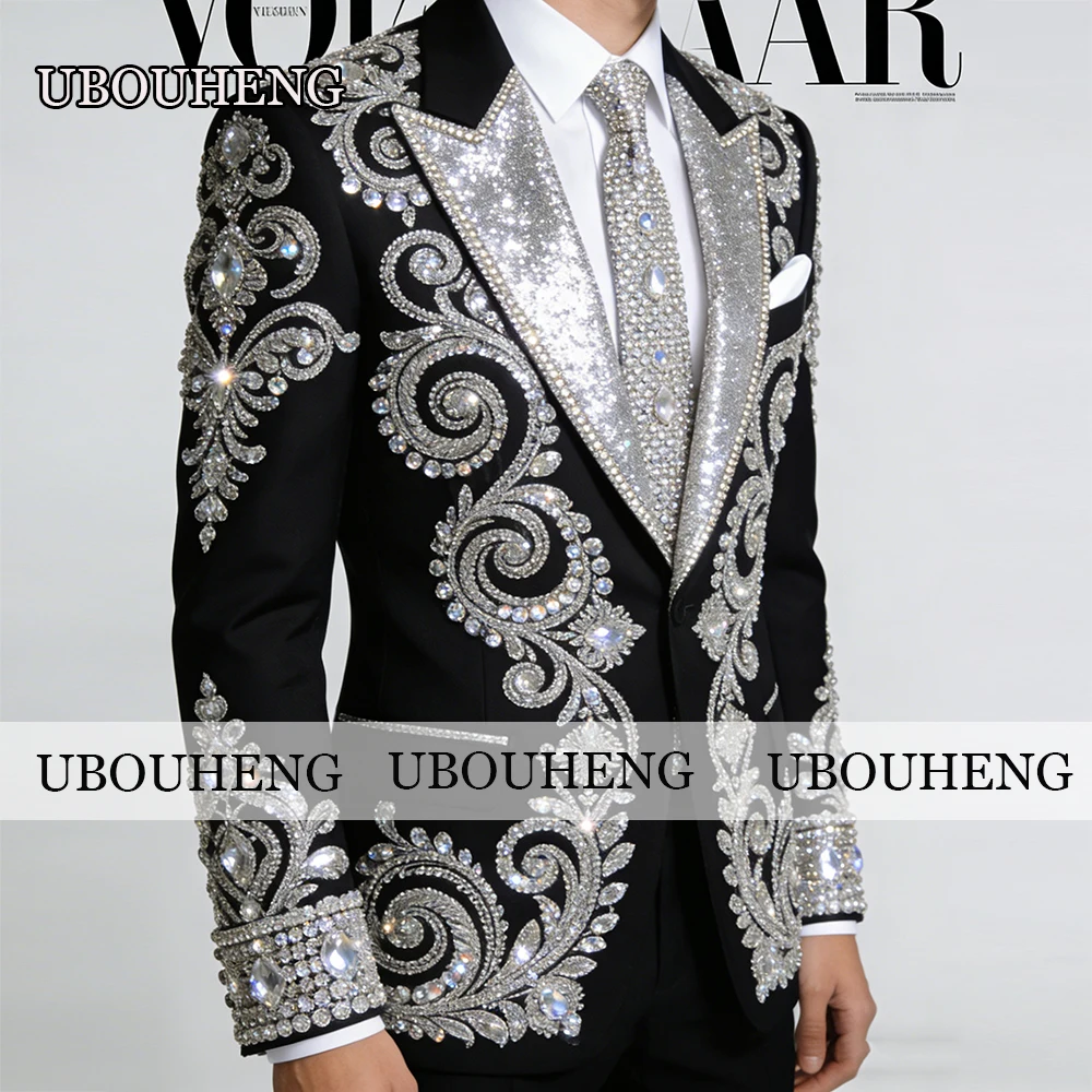 

Элегантный мужской костюм с бисером и камнями для свадьбы, блестящий пиджак с пайетками, индивидуальный пошив, наряд для жениха, банкетный костюм, Trajes Para Hombre