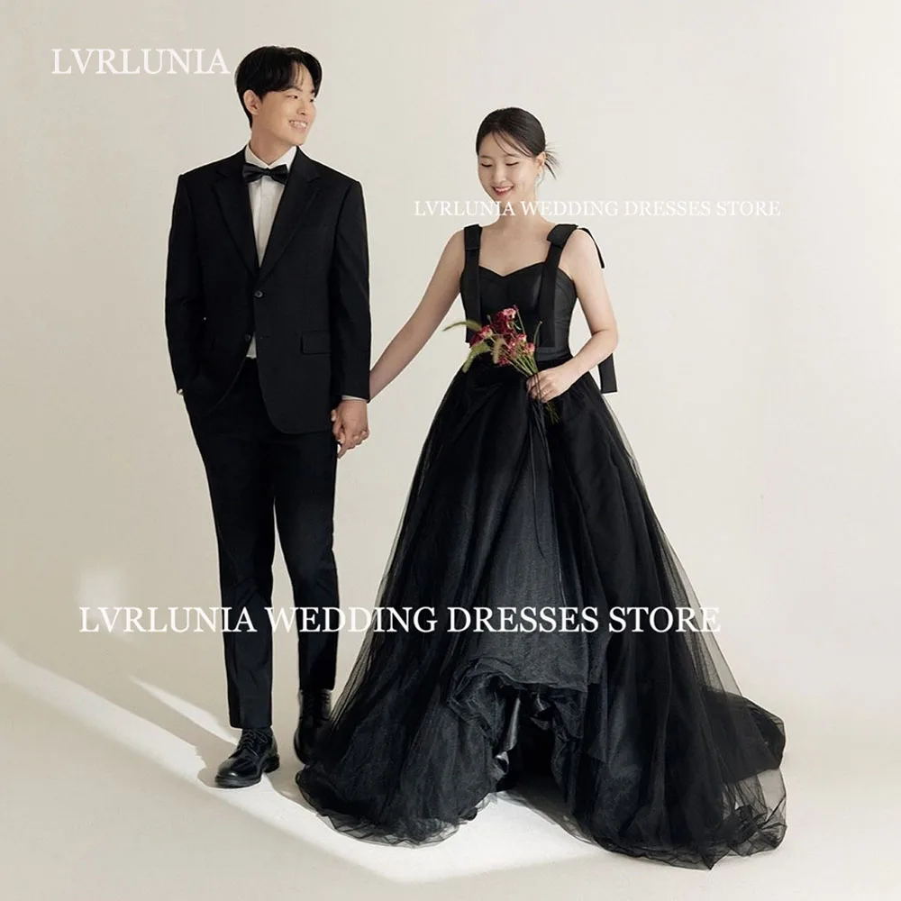 

LVRLUNIA Black Fairy Tulle Evening Dress Sweetheart Strap Korea Wedding Photo Shoot Dress Long Customized Corset Party Dress