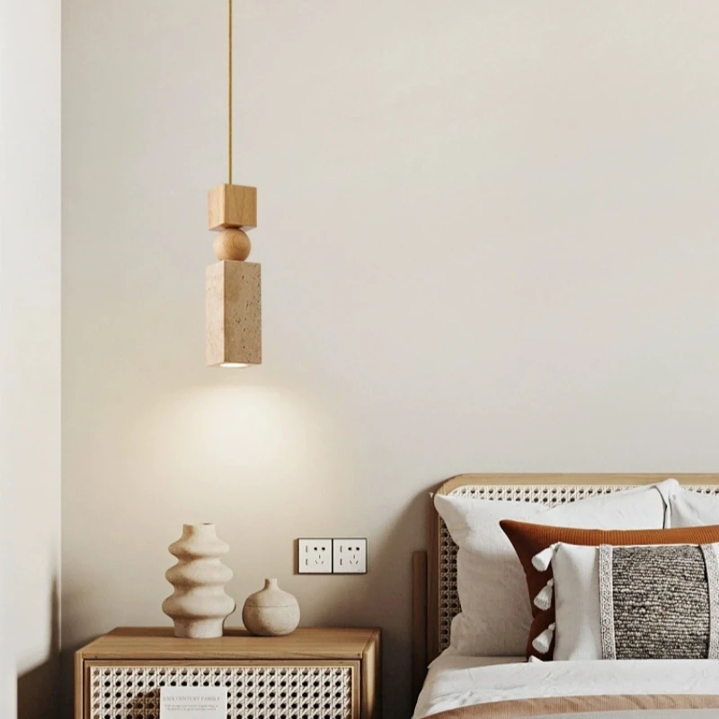 Wabi-sabi Style Natural Stone Pendant Lights Modern Bedside LED Hanging Lamps Kitchen Island Counter Staircase Decor Chandeliers