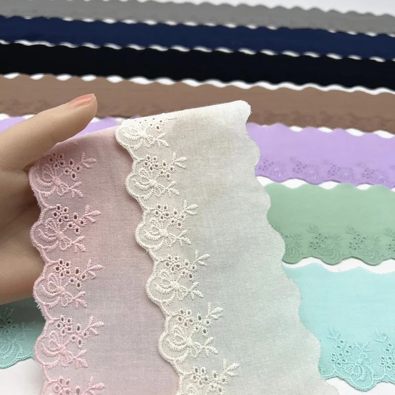 15 Yards 70MM Colored Flowers Babydoll Skirt Edge Embroidery Cotton Lace Ribbon Hair Bows DIY Crafts Handmade Accessories AA7663