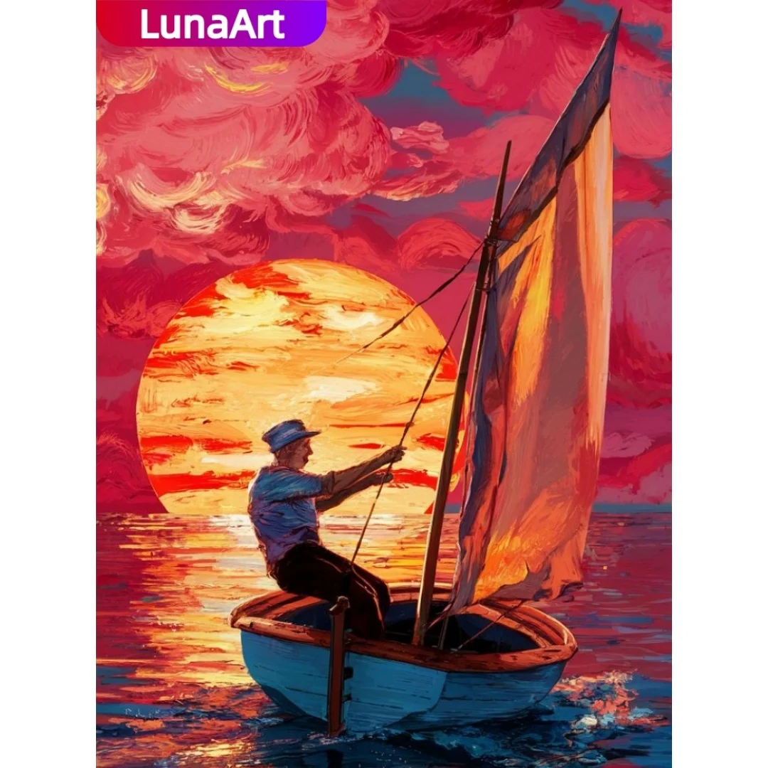 

Sunset Sailing Ship Digital Oil Painting DIY Kit: Hand-painted Oil Painting, Frameless Digital Coloring, Home Decor