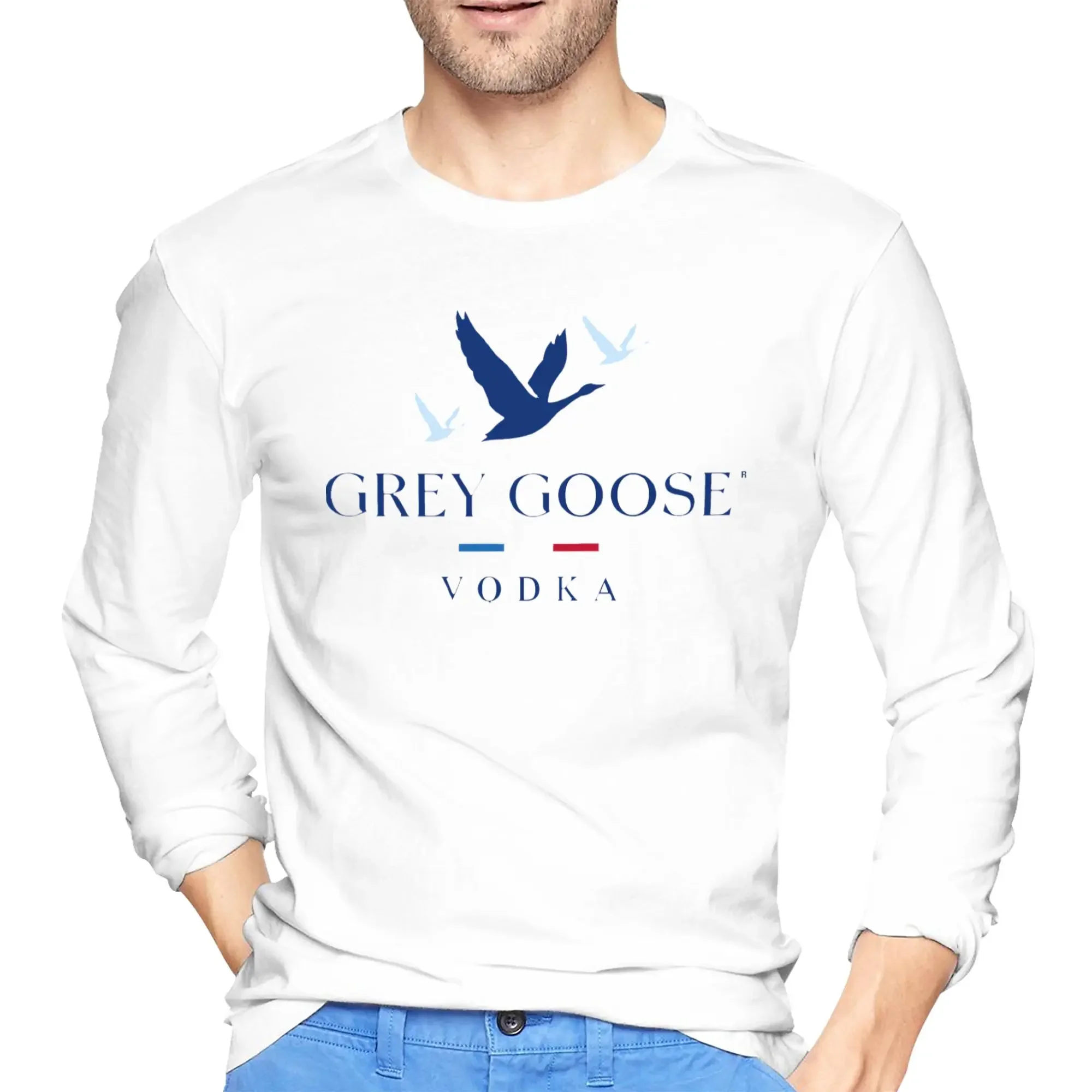 

Grey Goose Vodka Men's Long Sleeved T-shirt Fashion Round Neck T shirts Spring and Autumn Men tops