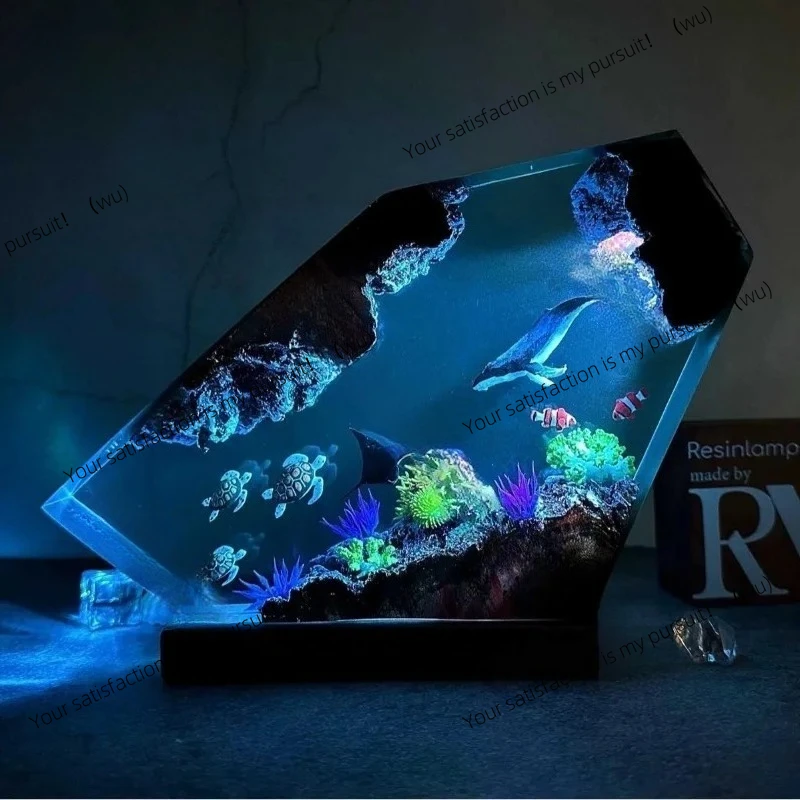 Night wood ocean resin cave, atmospheric color change handmade home decoration