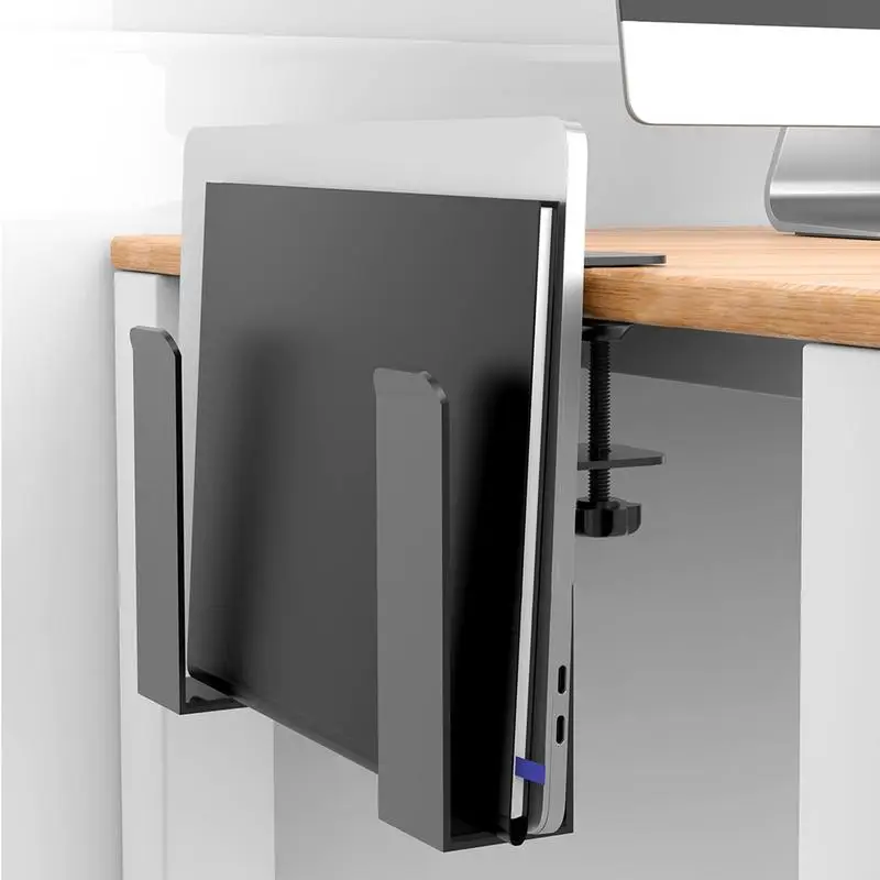 Desk Side Storage No Drill Laptop Desk Mount Clamp On Shelf Hangable Desk Organizer Laptop Holder for Home Office Files