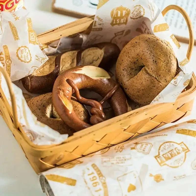 【M】50Pcs Colorful Patterned Greaseproof Paper Food Basket Liners Wax Paper For Baking Sandwiches Hamburgers Snack Basket Liners