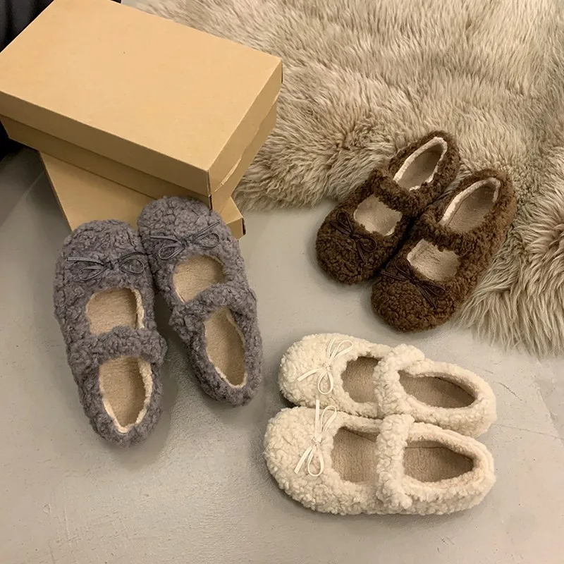 

Теплые хлопковые туфли на флисовой подкладке, туфли-бобы с мягкой подошвой, 2054, новый стиль, женские пушистые туфли, вечерний ветер, Мэри Джейн