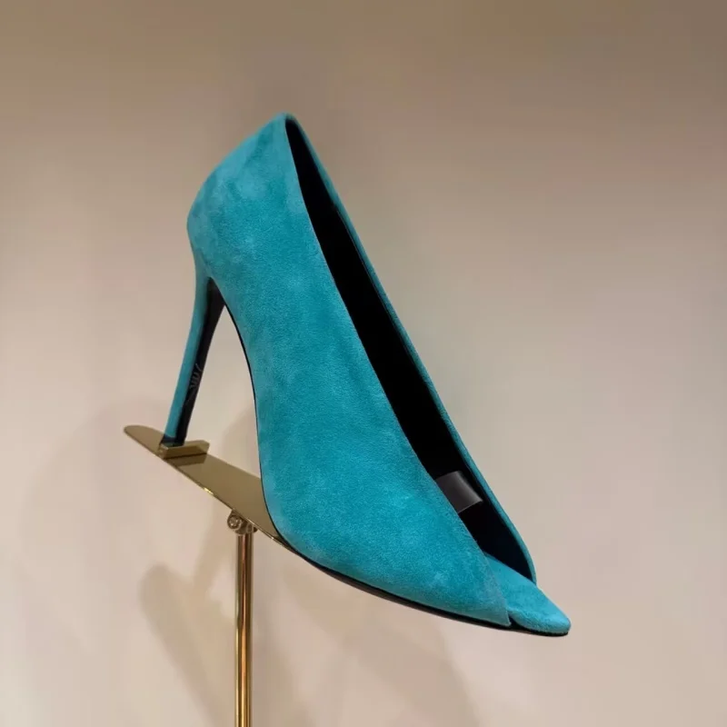 MKKHOU Women Suede Pointed Peep Toe Pumps Thin Stiletto High Heels Side Cutout Slip On Elegant Evening Party Dress Heels Women