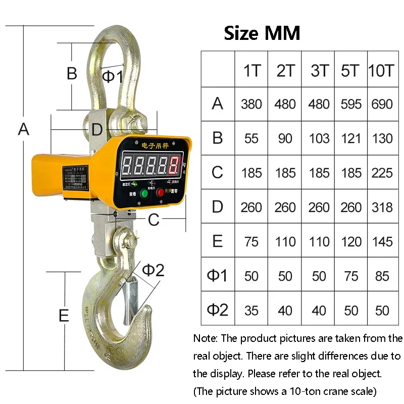 Digital Hanging Scale 5000KG Portable Heavy duty Crane  LED Display Industrial Hook Electronic