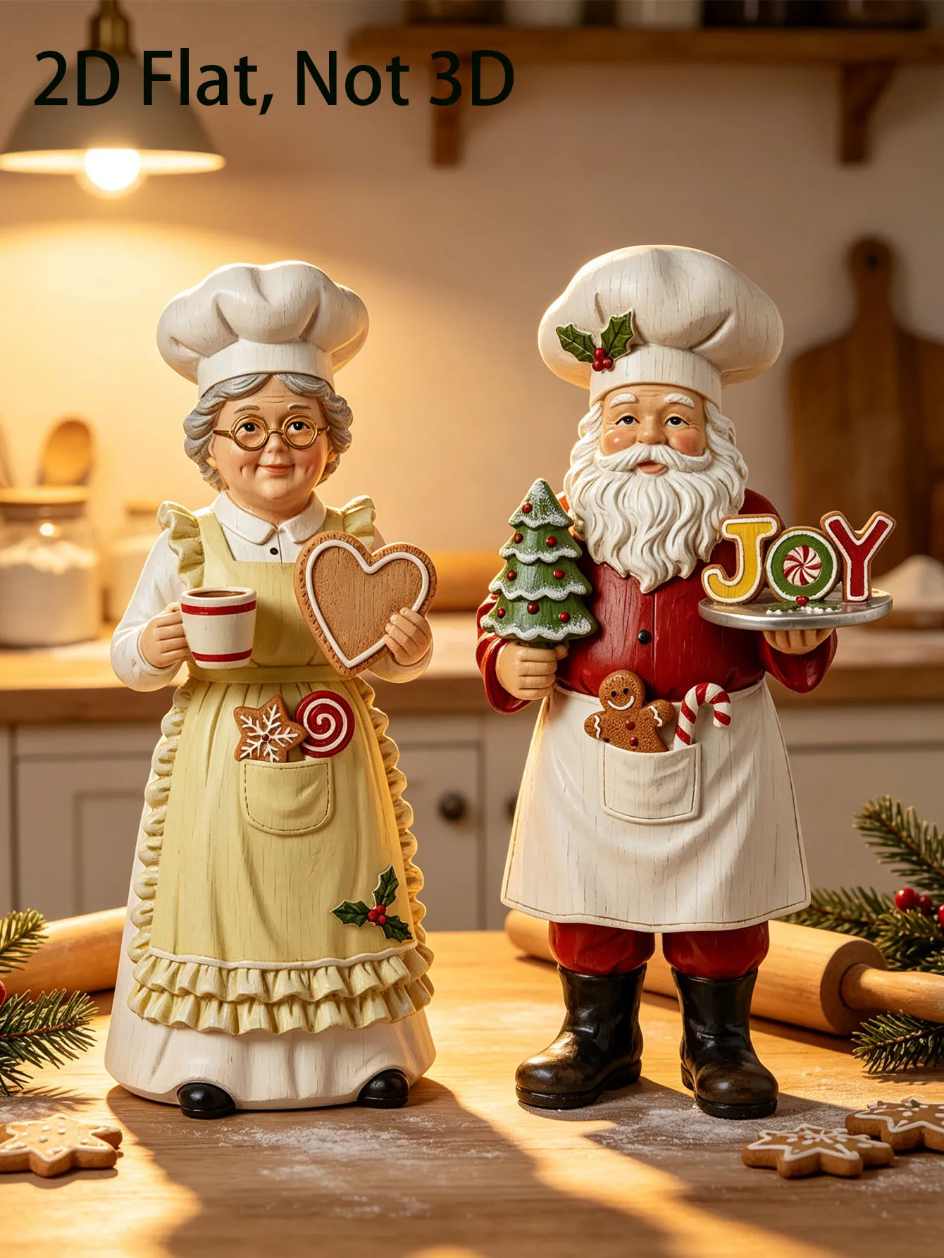 2-teiliges Set Weihnachtsfiguren Koch-Santa und Frau Claus, Holzfiguren Koch-Santa Claus – Detail 7