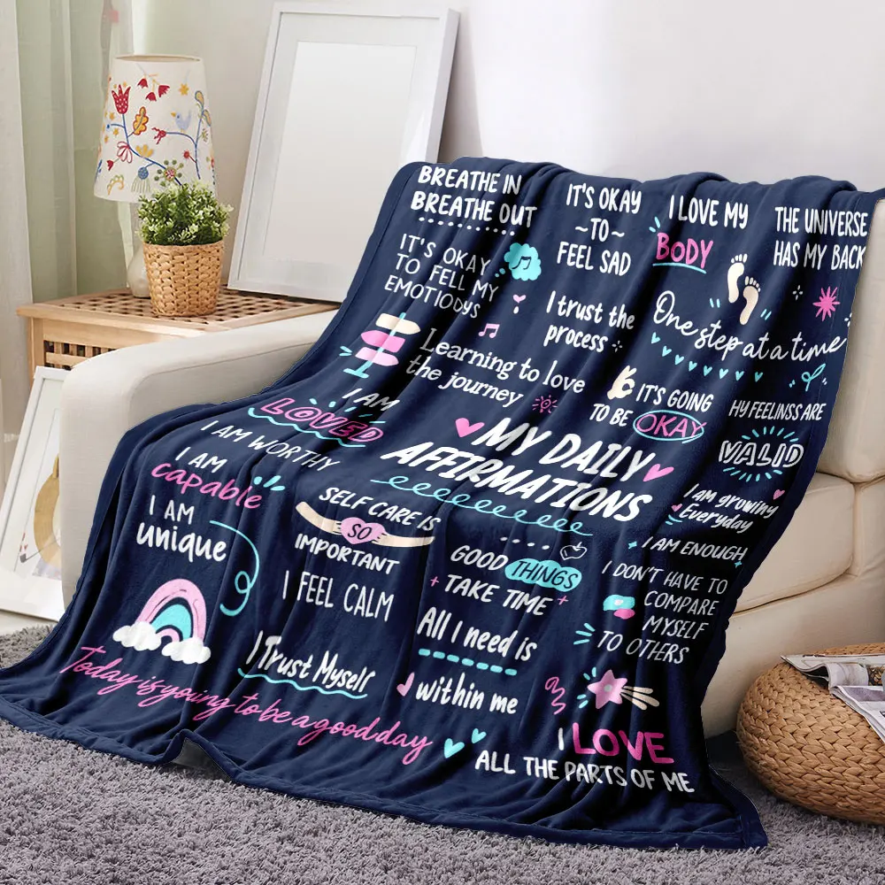 

Daily Affirmations Blanket - Soft Cosy Motivational Throw with Positive Phrases (Breathe In, I Love My Body, It's Okay to Feel E