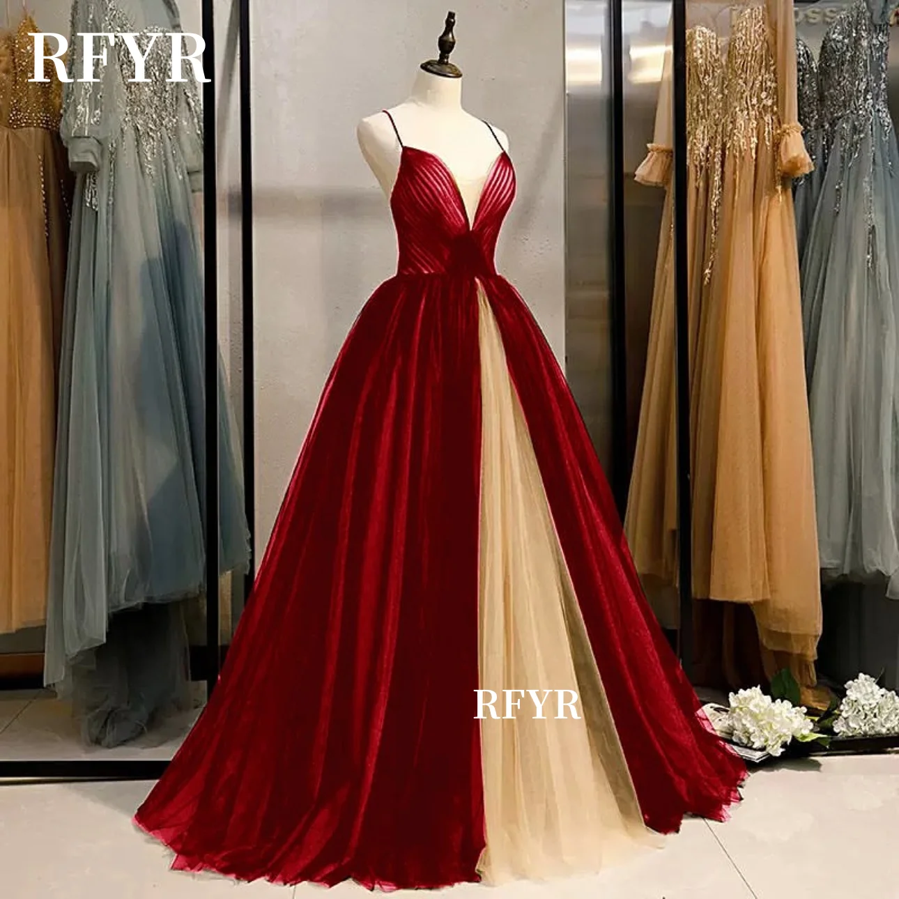 

RFYR A Line Evening Dress Two Colors Prom Dress Lace Up Back Princess Gown for Fairy مناسبة رسمي Customized